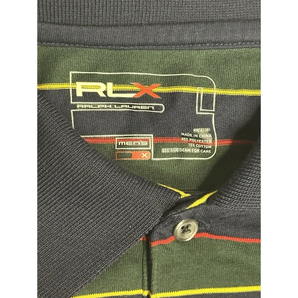 RLX Ralph Lauren Polo Shirt Mens Large Navy Multicolor Stripe Golf Performance
